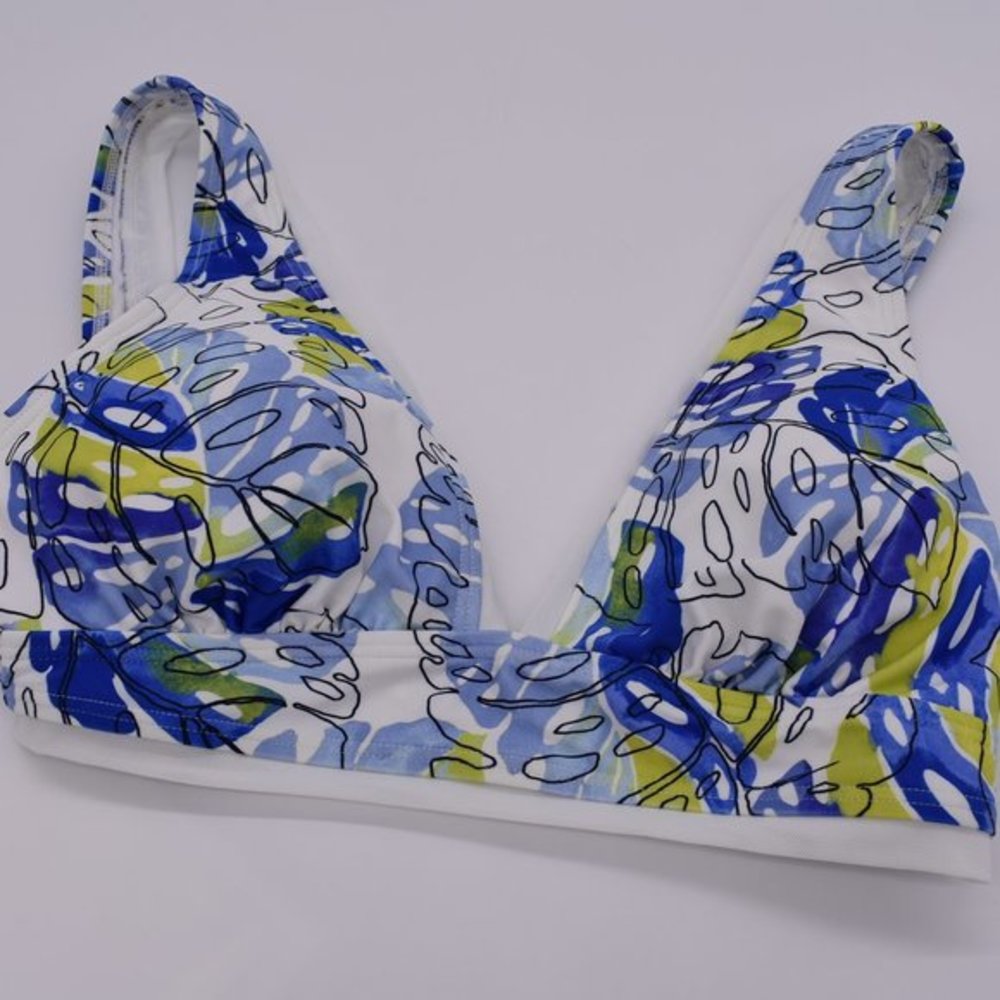 Tommy Hilfiger Monstera‎ Leaf Printed Mesh-Trim Bikini Bra Swim Top White